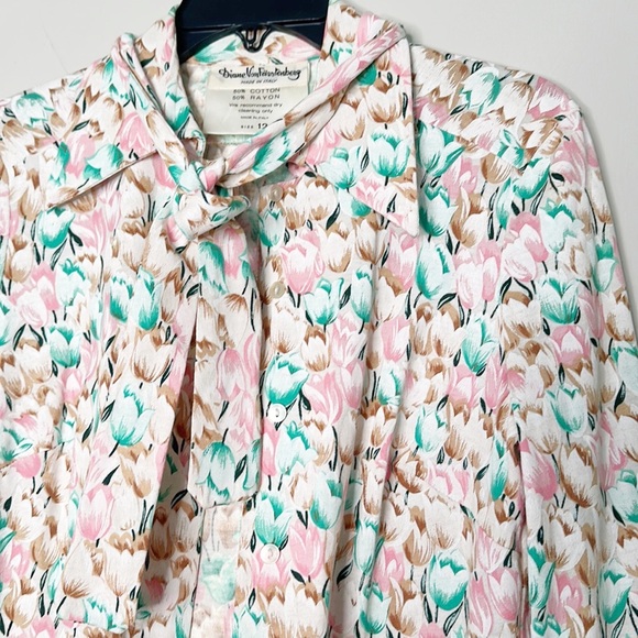 VINTAGE Diane Von Furstenberg Italy Skirt Blouse Set floral women size 12 - Picture 6 of 11